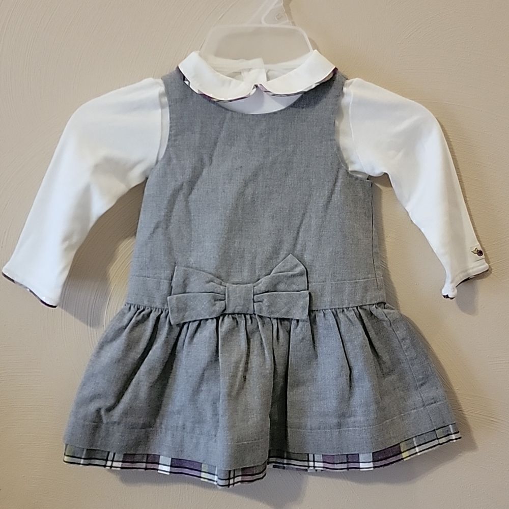 JANIE AND JACK 2-PIECE GRAY ROMPER DRESS AND ONESIE, SIZE 6-12 MONTHS